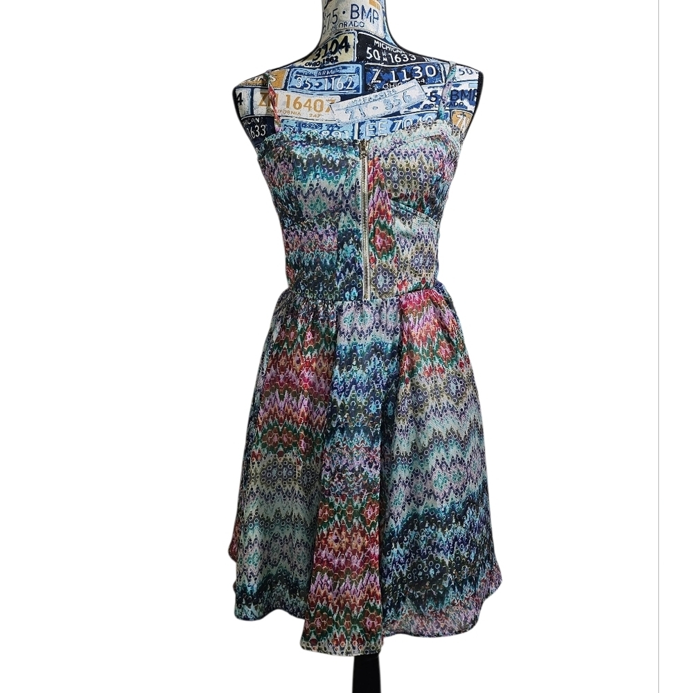 Guess Ruched Gold Zip Aztec Boho Midi Dress 4